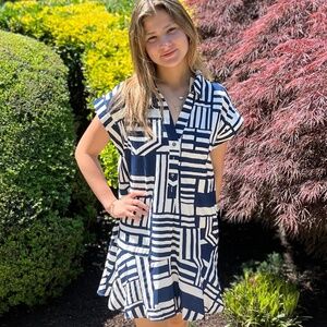 Navy & White Peplum Dress